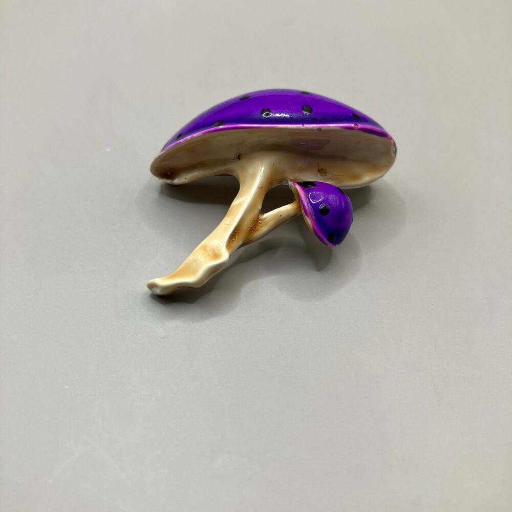 Mushroom Brooch Pin Purple Gold Tone Metal Glazed Small Artsy Boho - Picture 7 of 8